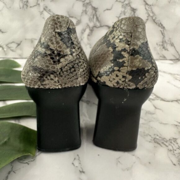 Caressa Womens Vintage Y2k Square Toe Pumps Heels Size 8.5 Gray Snakeskin Block - Picture 5 of 9